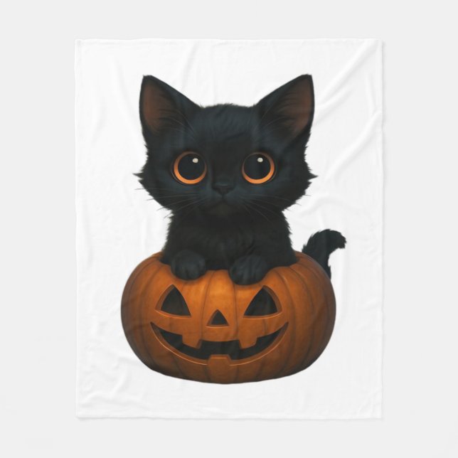 Couverture Polaire Chat citrouille - Mignonne chemise d'Halloween Éff (Devant)