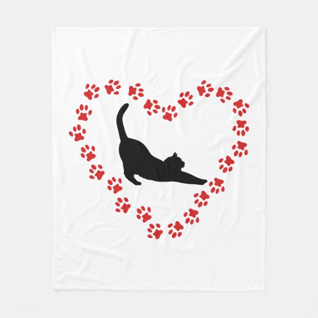 Couverture Polaire Chat & Coeur fait de pattes de chat (Devant)