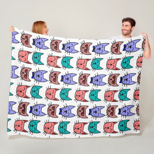 Couverture Polaire Chat coloré Façades Doodles rétro Blanche polaire