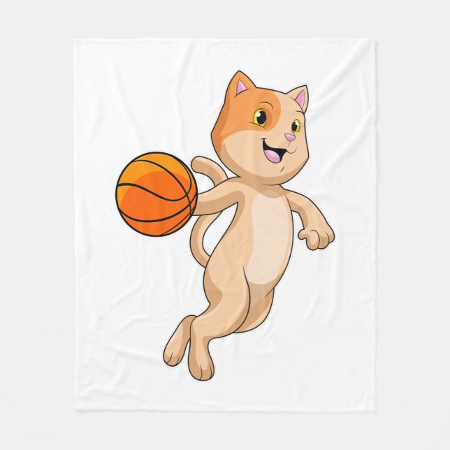 Couverture Polaire Chat comme joueur de basket-ball avec basket-ball (Devant)
