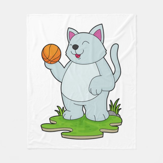 Couverture Polaire Chat comme joueur de basket-ball avec basket-ball (Devant)