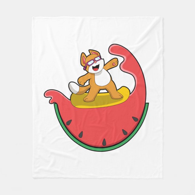 Couverture Polaire Chat comme surfer avec Watermelon (Devant)
