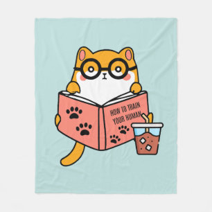 Couverture Polaire Chat Cute Kawaii lisant un livre
