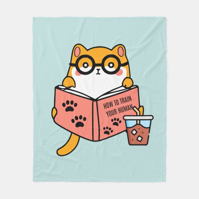 Couverture Polaire Chat Cute Kawaii lisant un livre (Devant)