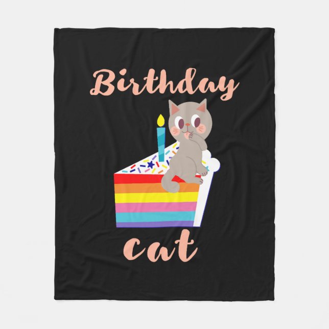 Couverture Polaire Chat d'anniversaire - kawaii gris chat anniversair (Devant)