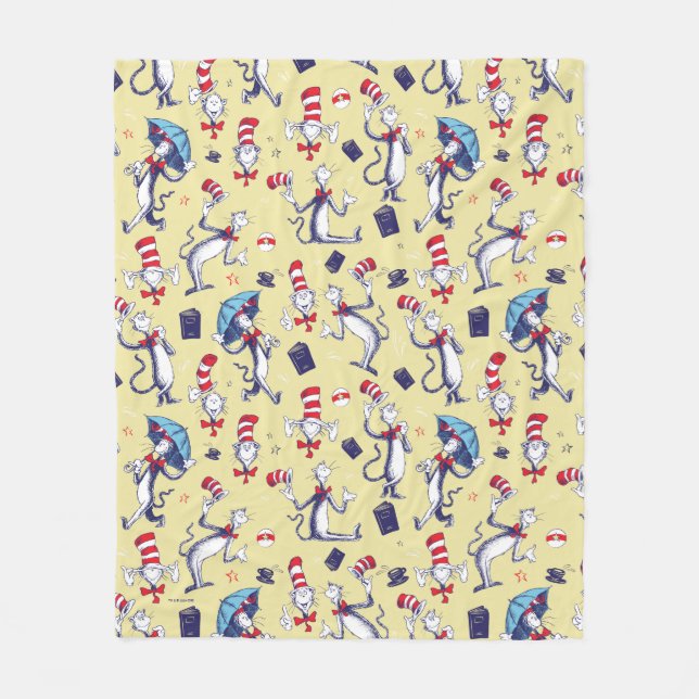 Couverture Polaire Chat dans le Chapeau | Motif Jaune (Devant)