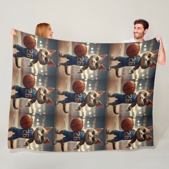 Couverture Polaire Chat de basket-ball, (En situation)