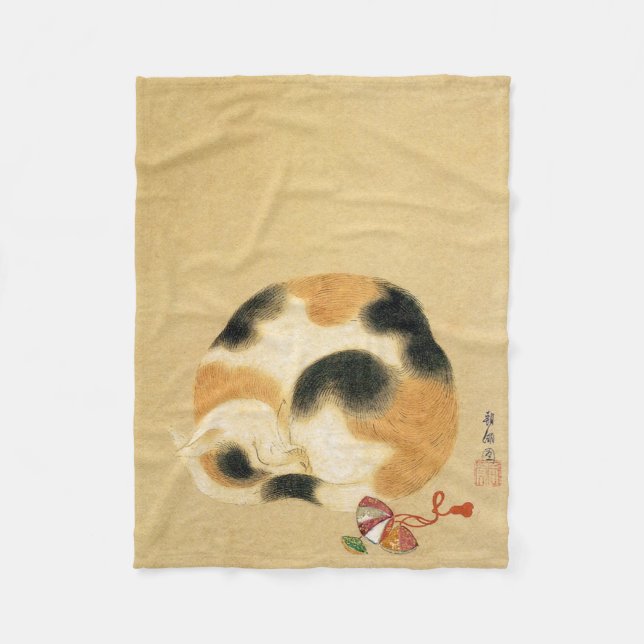 Couverture Polaire Chat de calicot japonais, Hanabusa Itchō (Devant)