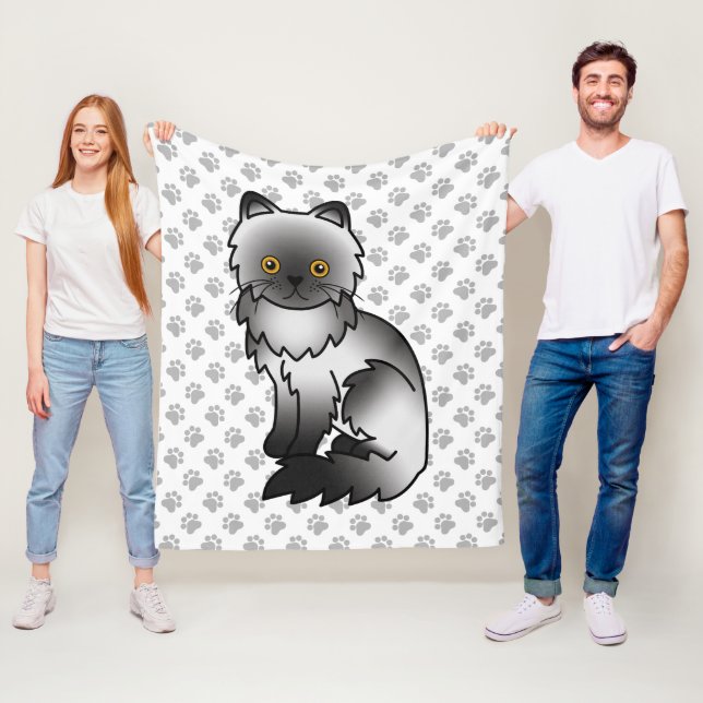 Couverture Polaire Chat de dessin animé mignon persan fumée et pattes (En situation)