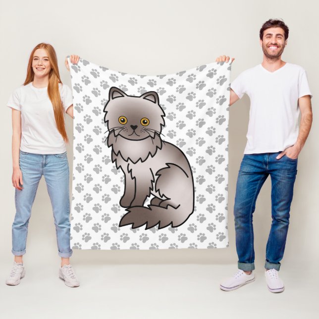 Couverture Polaire Chat de dessin animé mignon persan lilas & pattes (En situation)
