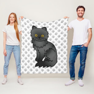 Couverture Polaire Chat de dessin animé persan noir mignon & pattes