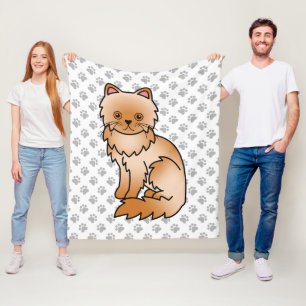 Couverture Polaire Chat de dessin animé persan rouge mignon & pattes