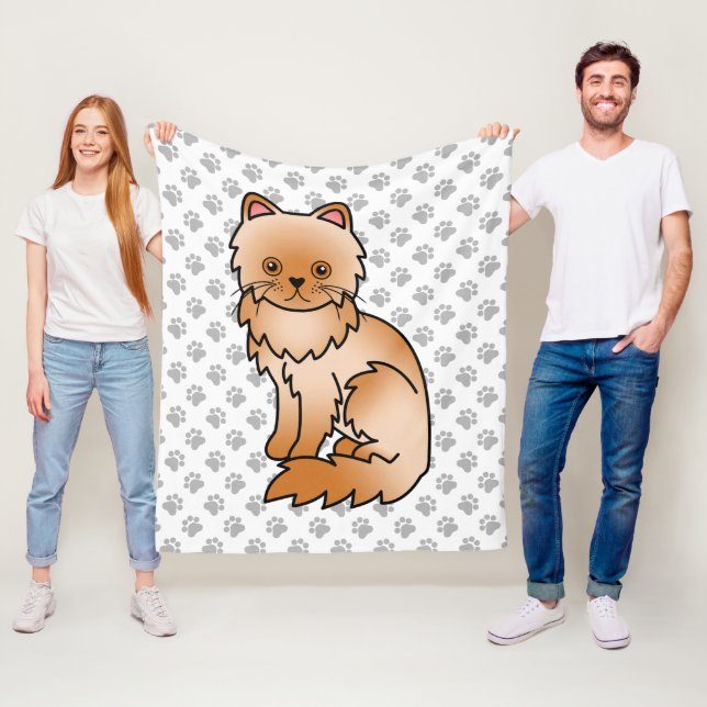 Couverture Polaire Chat de dessin animé persan rouge mignon & pattes (En situation)