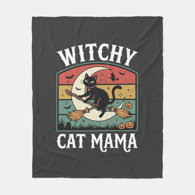 Couverture Polaire Chat de Halloween Sorcière Maman (Devant)