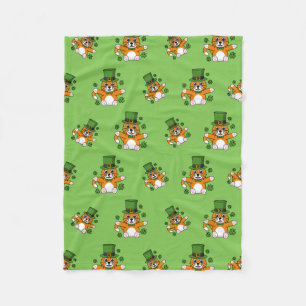 Couverture Polaire Chat de la Saint Patrick avec dessin Shamrock