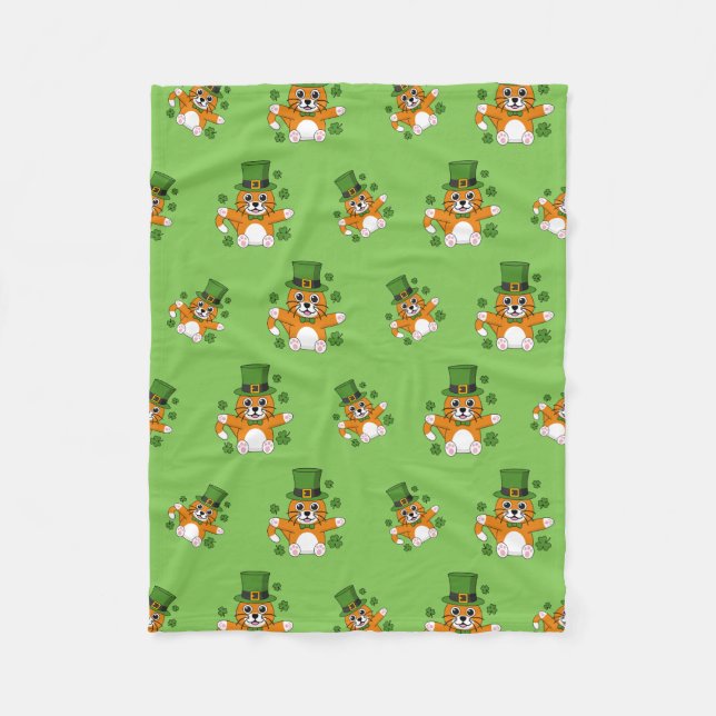 Couverture Polaire Chat de la Saint Patrick avec dessin Shamrock (Devant)