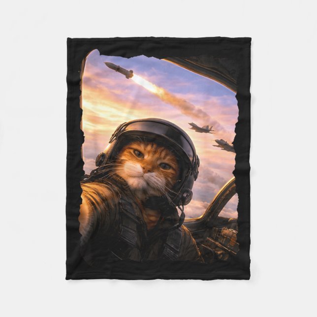 Couverture Polaire Chat de la team selfie drôle pilote de chasse mème (Devant)