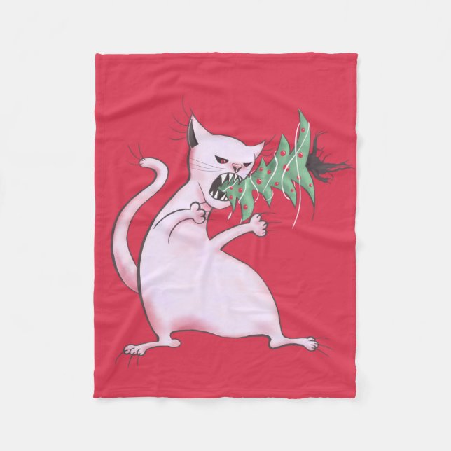 Couverture Polaire Chat de Noël Drôle Mal Kitty Xmas Arbre (Devant)