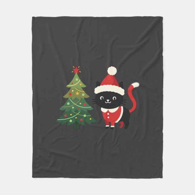 Couverture Polaire Chat de Noël Santa Arbre Vecteur (Devant)