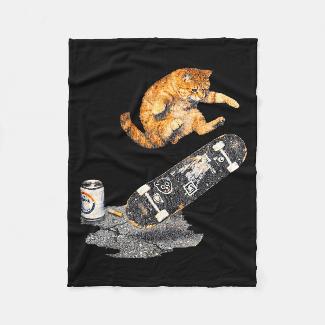 Couverture Polaire Chat de skateboard rue mème drôle chaton grunge (Devant)