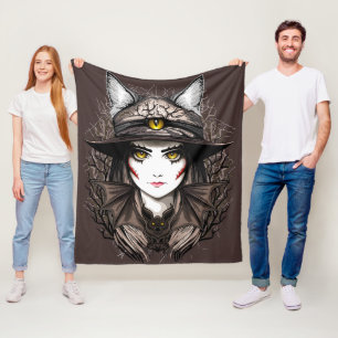 Couverture Polaire Chat de sorcière Halloween Déplaisant Portrait mig