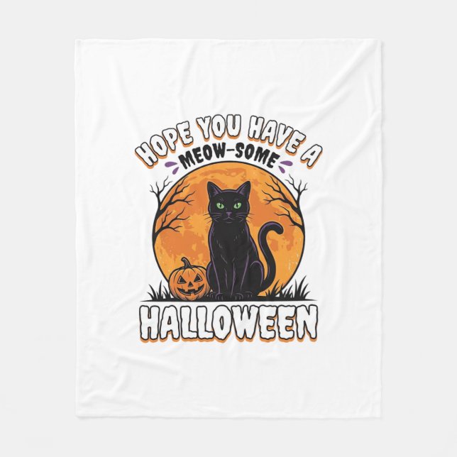 Couverture Polaire Chat d'Halloween Meow-Some Dessin de Gravure Vinta (Devant)