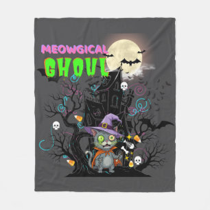 Couverture Polaire Chat d'Halloween "Meowgical Ghoul" sorcière Kitten