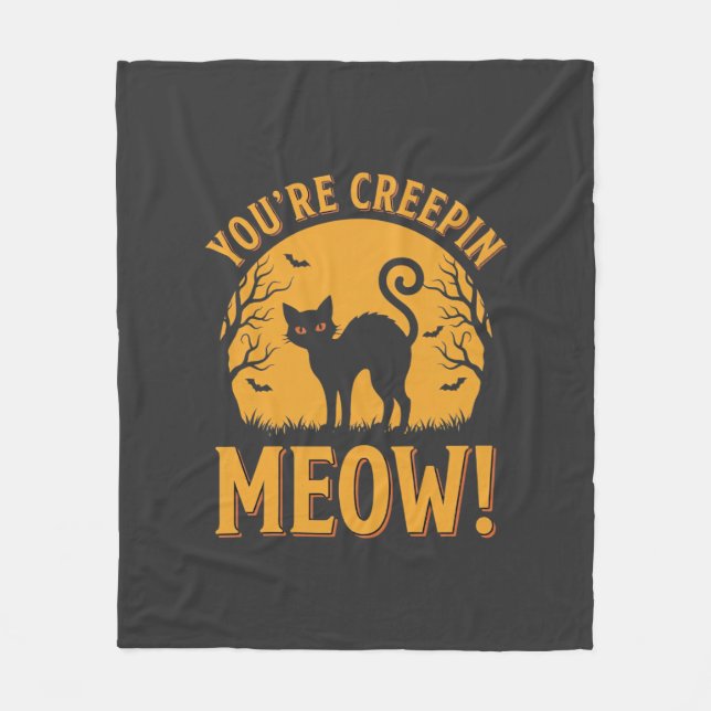 Couverture Polaire Chat d'Halloween Tu me fais peur Miaou (Devant)
