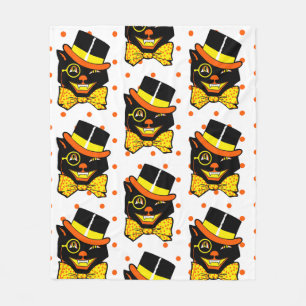Couverture Polaire Chat d'Halloween vintage en haut