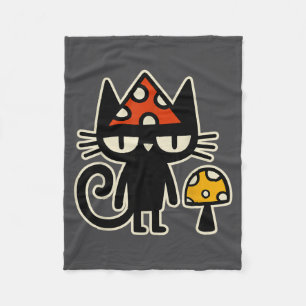 Couverture Polaire Chat drôle avec chapeau de champignon Chat noir av