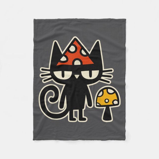 Couverture Polaire Chat drôle avec chapeau de champignon Chat noir av (Devant)