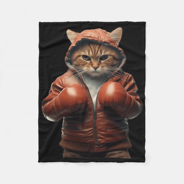 Couverture Polaire Chat Drôle Avec Gants De Boxe Pour Hommes Femmes (Devant)