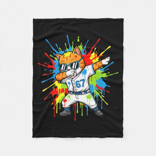 Couverture Polaire Chat drôle de baseball 67 Dabbing 6 7 Crème glacée (Devant)