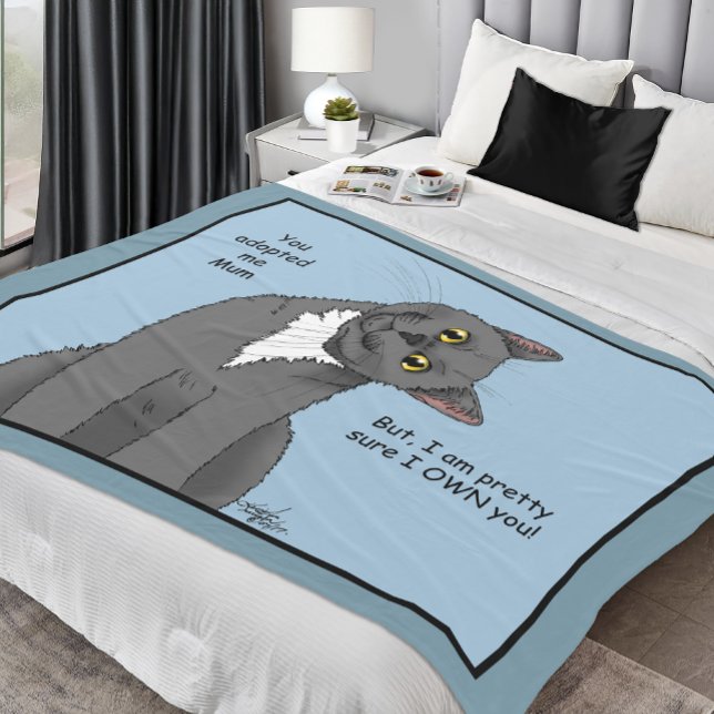 Couverture Polaire Chat Drôle Fête des Mères Chat Gris Bleu (Créateur téléchargé)