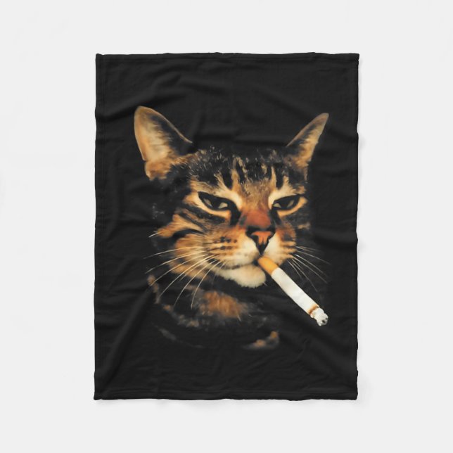 Couverture Polaire Chat drôle fumant cigarette Mème idiot Kitten Bra (Devant)
