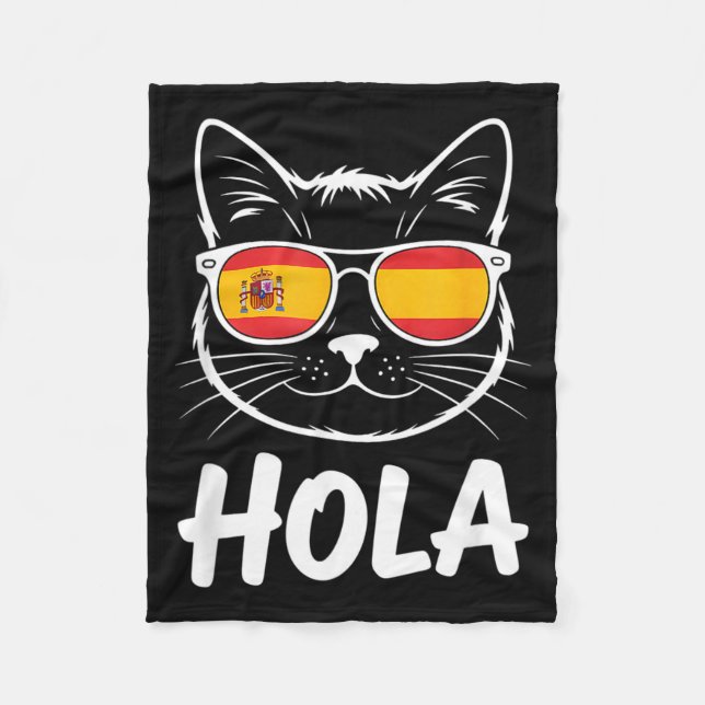 Couverture Polaire Chat Drôle Hola Lunettes de soleil Drapeau Espagno (Devant)