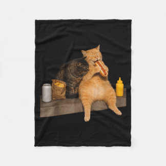 Couverture Polaire Chat drôle mangeant un hot dog vintage pour hommes