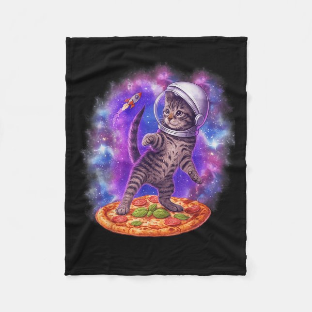 Couverture Polaire Chat Drôle Voler Une Pizza Astronaut Kitten Space  (Devant)
