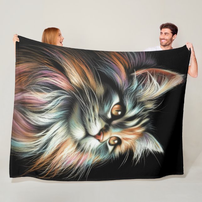 Couverture Polaire Chat dur Pastel en noir (En situation)