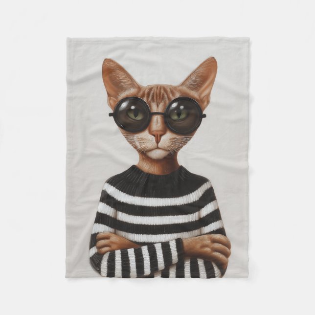 Couverture Polaire Chat Élégant Avec Des Lunettes Rondes (Devant)