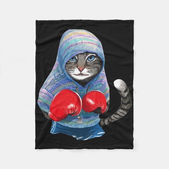 Couverture Polaire Chat En Costume De Boxe (Devant)