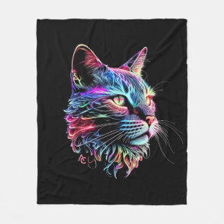 Couverture Polaire Chat en néon coloré mignon