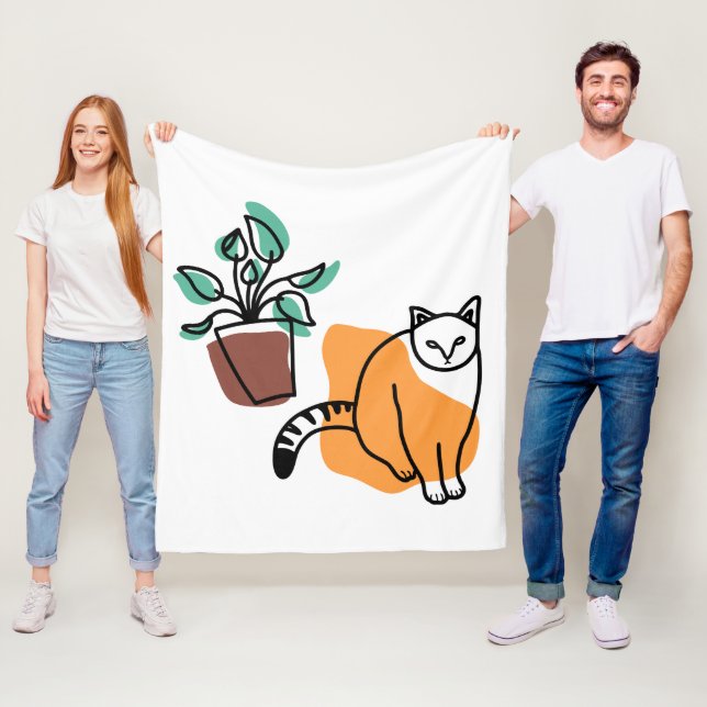 Couverture Polaire Chat et le plante (En situation)