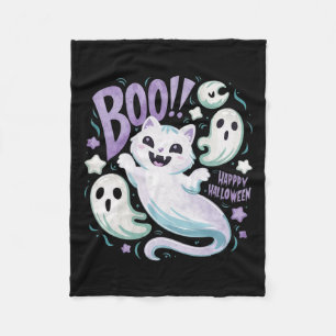 Couverture Polaire Chat fantôme Boo Kitty Halloween