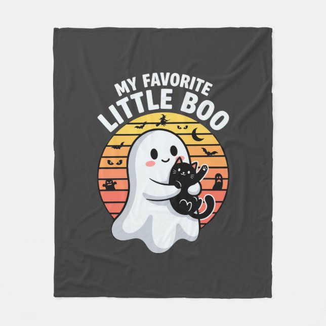 Couverture Polaire Chat fantôme d'Halloween Little Boo (Devant)