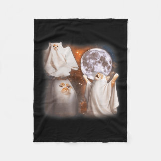 Couverture Polaire Chat fantôme hurlant à la lune Halloween drôle biz