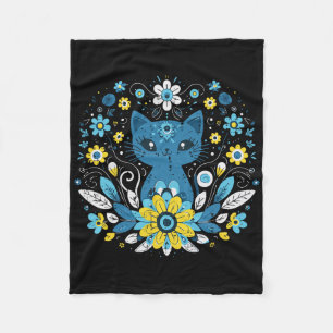 Couverture Polaire Chat Fleurs Bleu Jaune Ukraine Filles Ukrainiennes