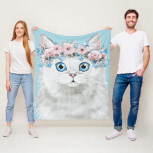 Couverture Polaire Chat floral blanc doux