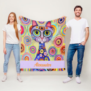 COUVERTURE POLAIRE CHAT FUNNY   COULEUR PASTEL ARTISTIQUE CAT