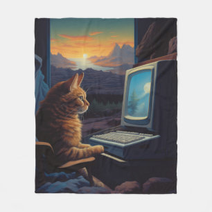 Couverture Polaire Chat Gamer Retro   Jeu d'art Pixel 8 bits
